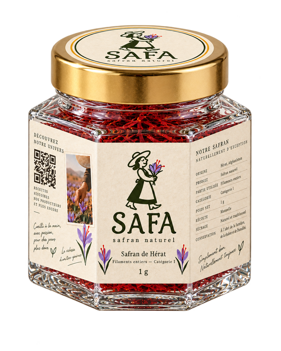 Pot de safran de Hérat SAFA, 1 g de filaments entiers
